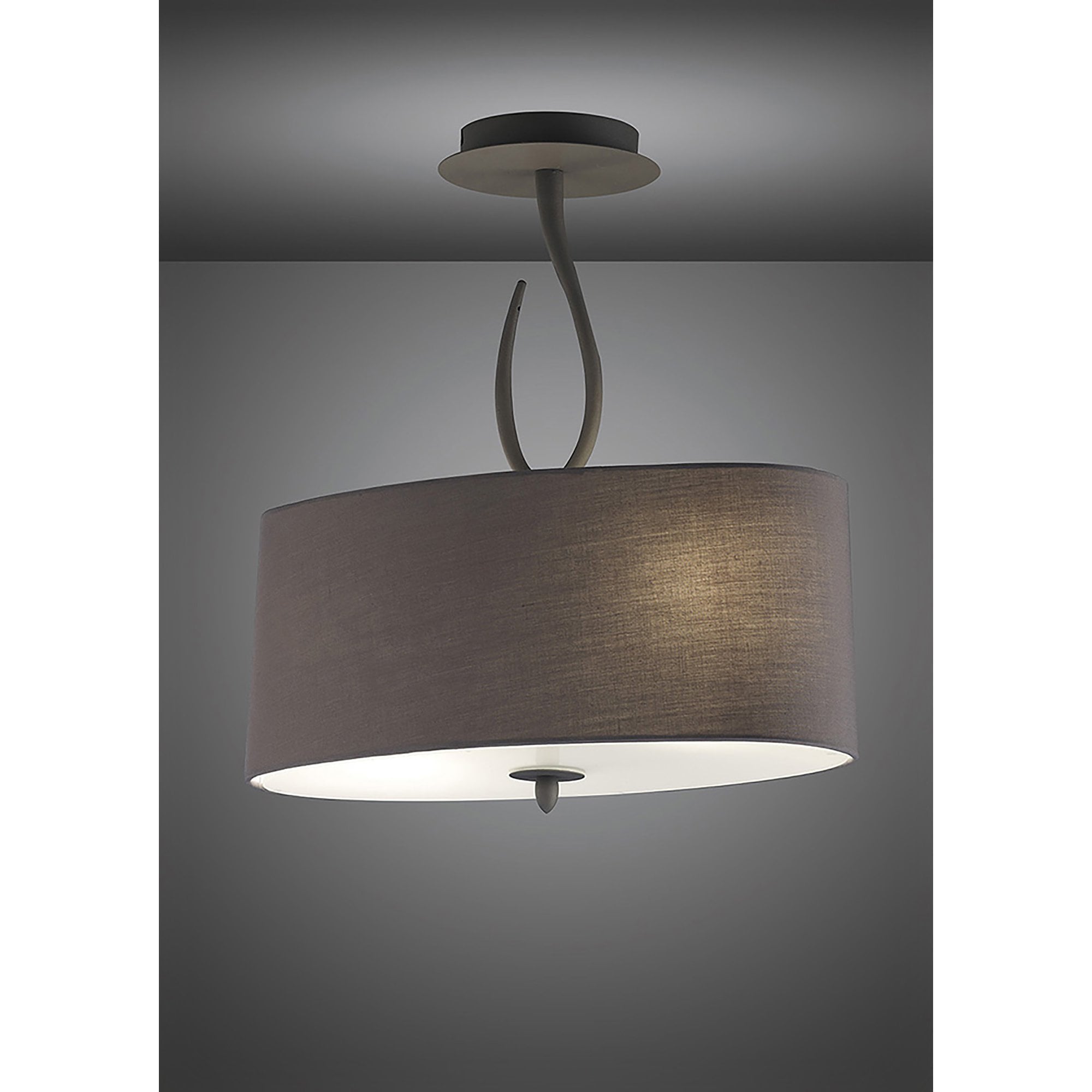 M3690 Lua Oval Semi Flush 2 Light E27 Ash Grey Ash Grey Shade