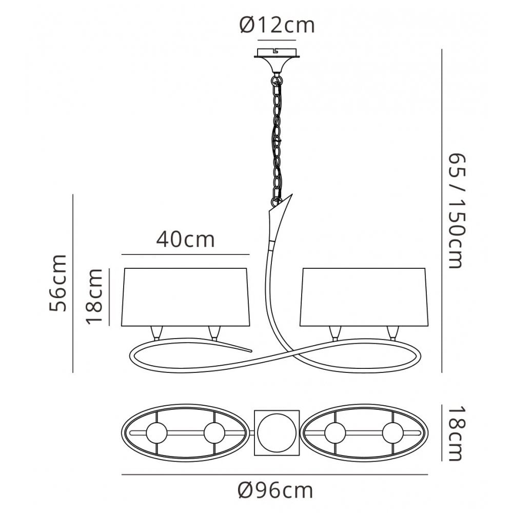 M3700 Lua Linear Pendant 2 Arm 4 Light E27 Satin Nickel White Shades