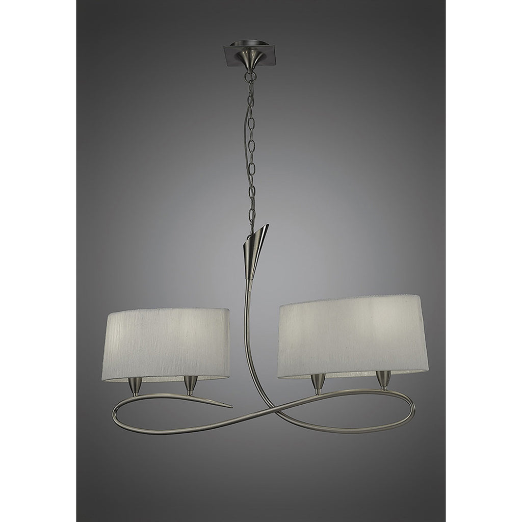 M3700 Lua Linear Pendant 2 Arm 4 Light E27 Satin Nickel White Shades