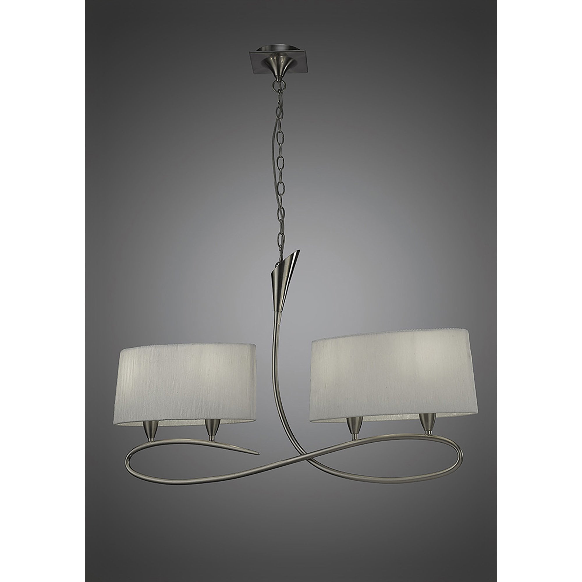 M3700 Lua Linear Pendant 2 Arm 4 Light E27 Satin Nickel White Shades