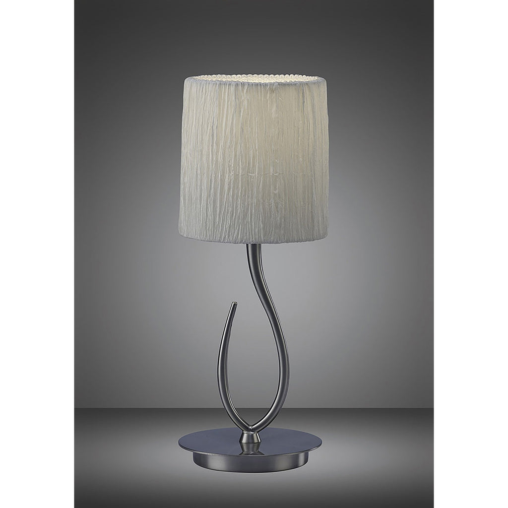 M3702 Lua Table Lamp 1 Light E27 Satin Nickel Small White Shade