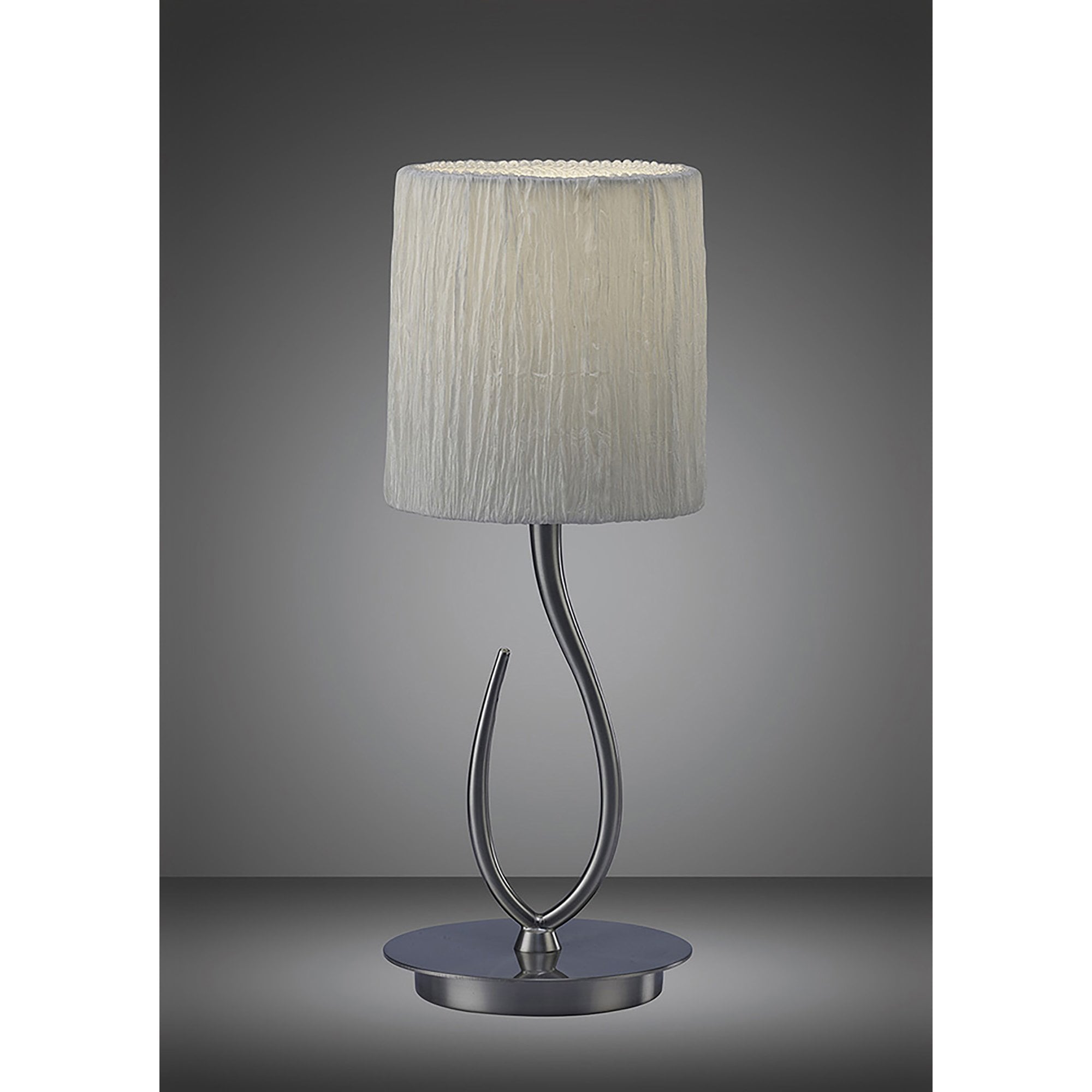 M3702 Lua Table Lamp 1 Light E27 Satin Nickel Small White Shade