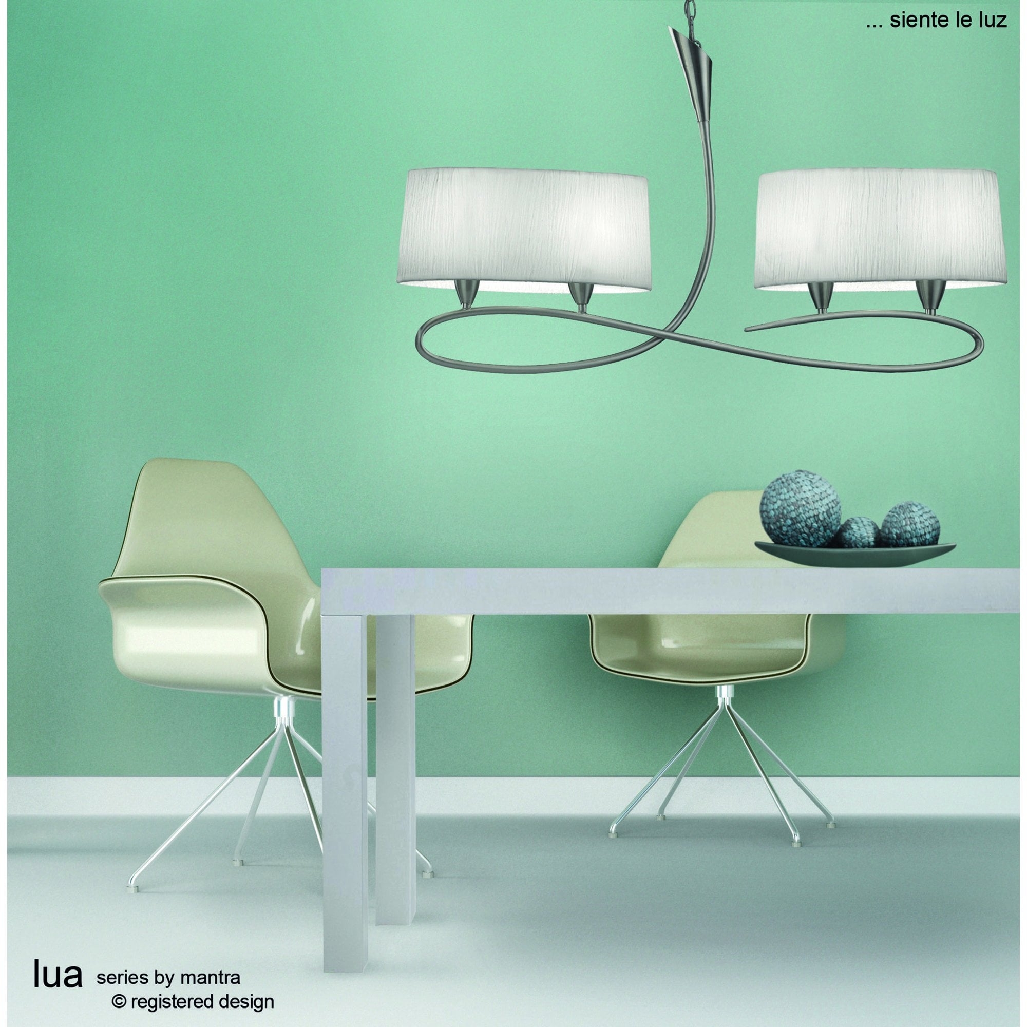 M3702 Lua Table Lamp 1 Light E27 Satin Nickel Small White Shade