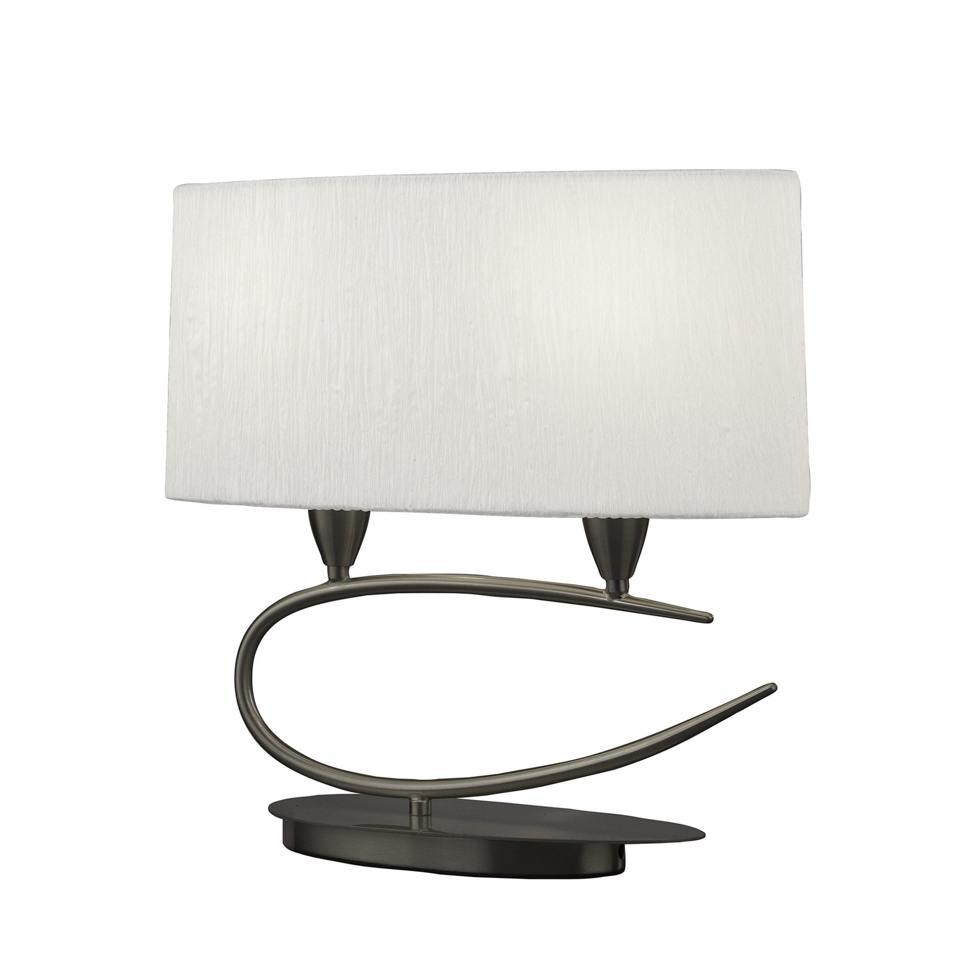 M3703 Lua Table Lamp 2 Light E27 Satin Nickel White Shade