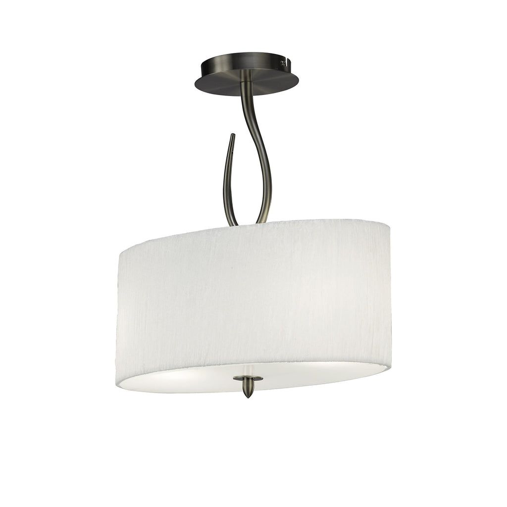 M3710 Lua Oval Semi Flush 2 Light E27 Satin Nickel White Shade