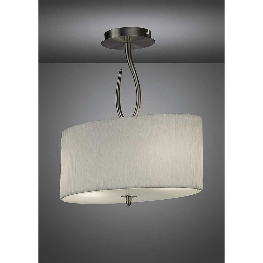 M3710 Lua Oval Semi Flush 2 Light E27 Satin Nickel White Shade