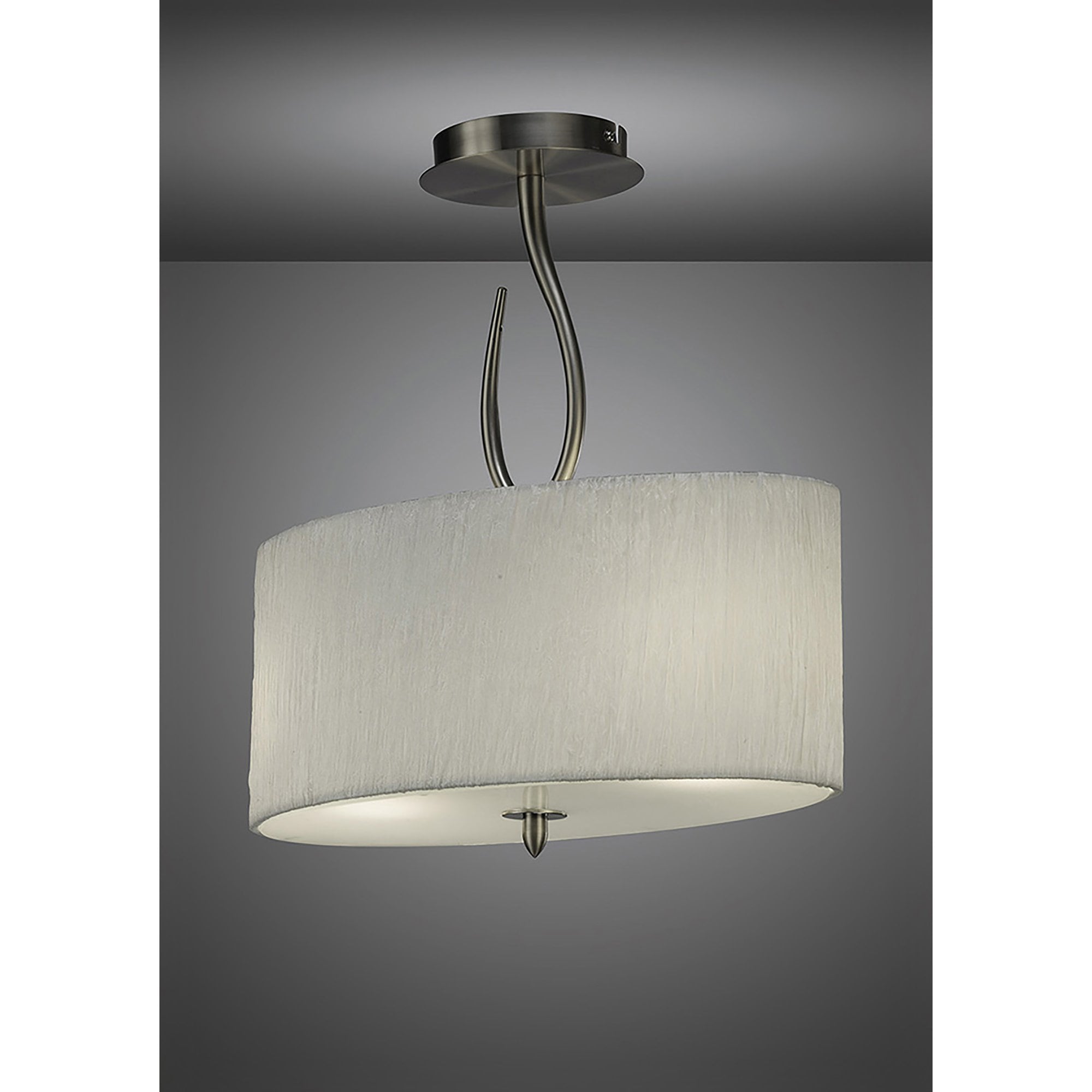 M3710 Lua Oval Semi Flush 2 Light E27 Satin Nickel White Shade