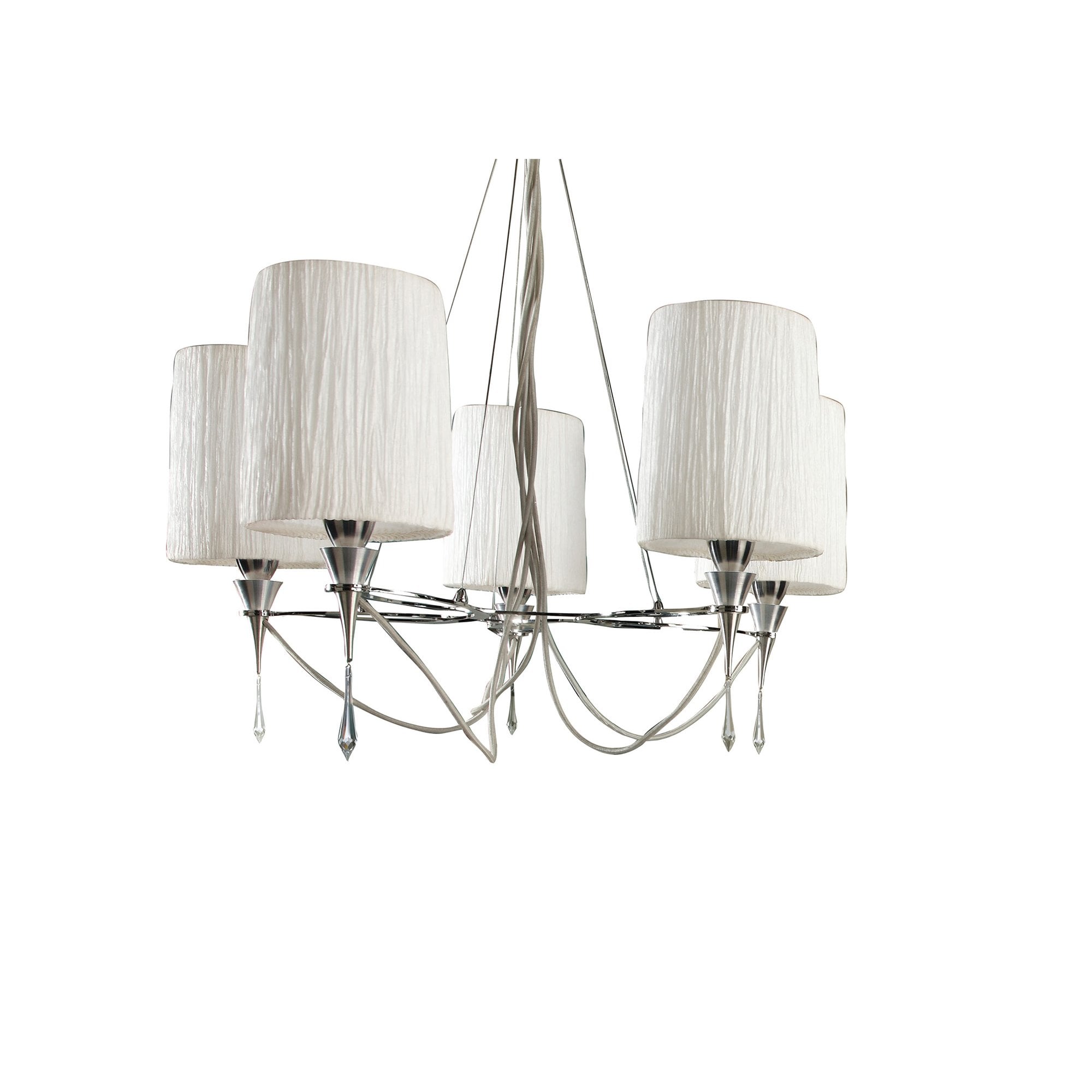 M1310 Lucca Pendant 5 Light E27 Polished Chrome White Shades & Clear Crystal