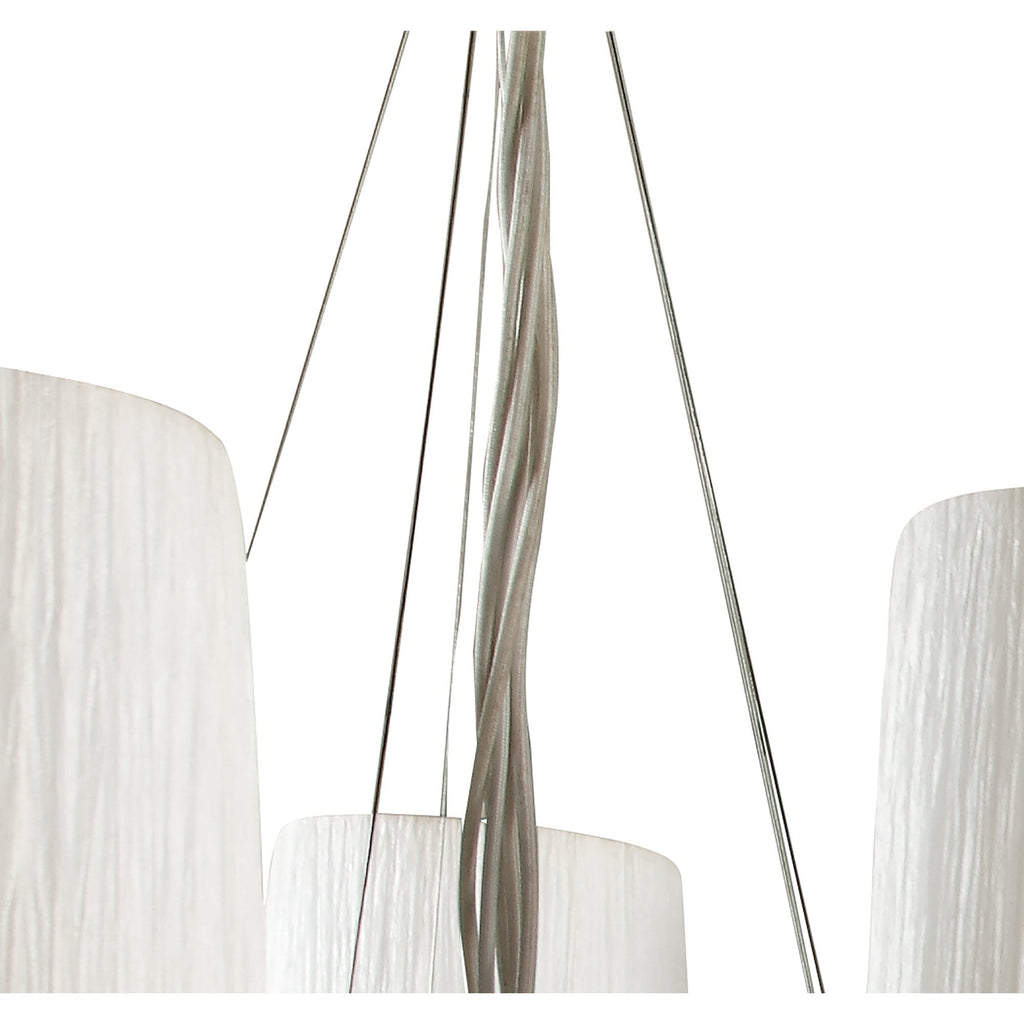 M1310 Lucca Pendant 5 Light E27 Polished Chrome White Shades & Clear Crystal