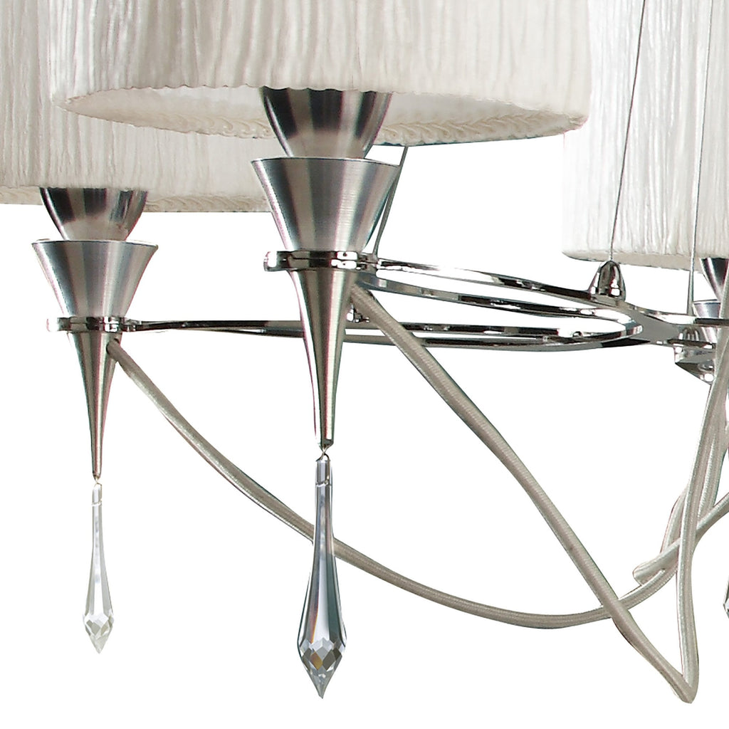 M1310 Lucca Pendant 5 Light E27 Polished Chrome White Shades & Clear Crystal