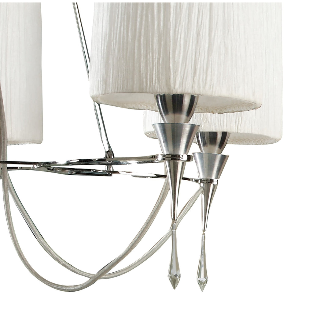 M1310 Lucca Pendant 5 Light E27 Polished Chrome White Shades & Clear Crystal
