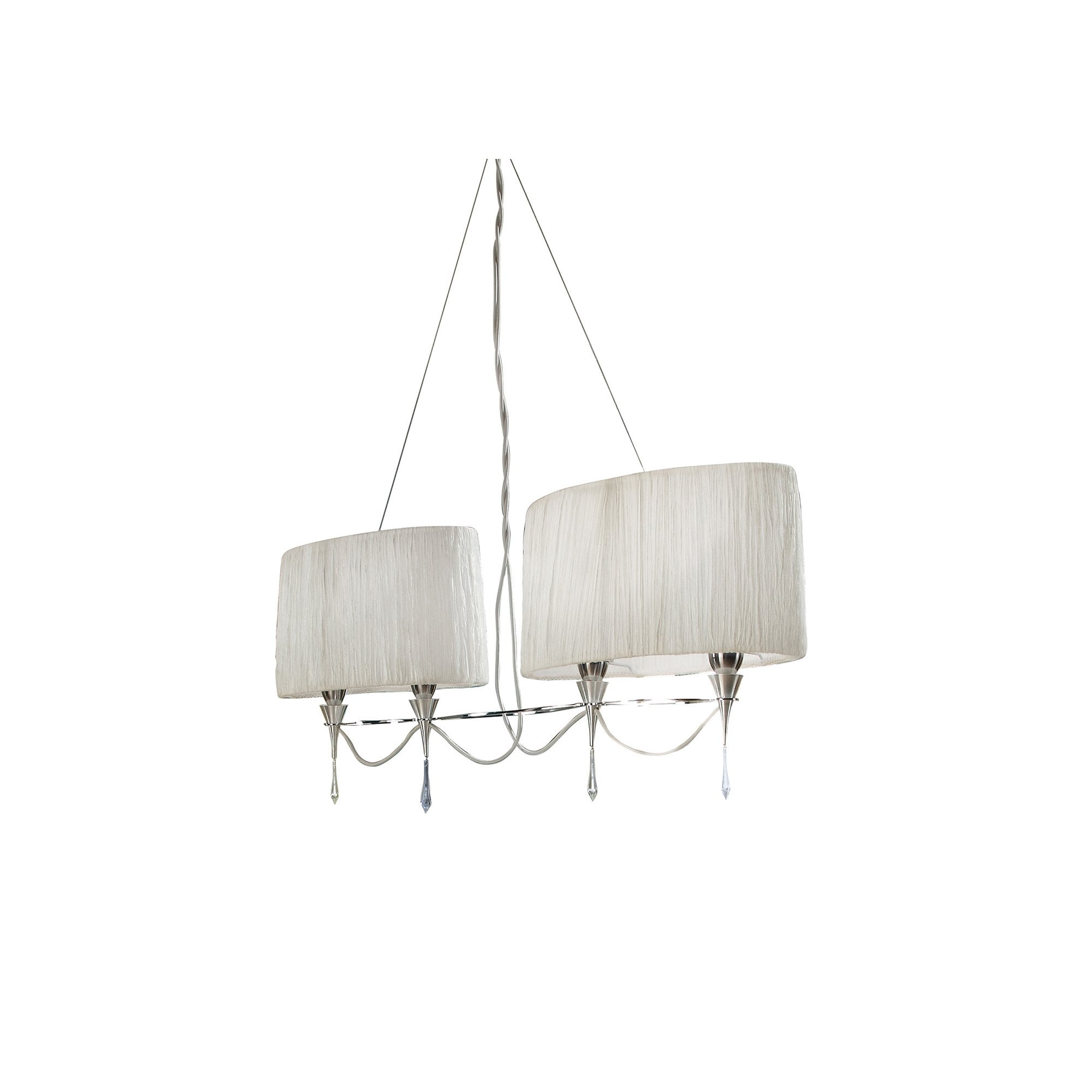 M1311 Lucca Linear Pendant 2 Arm 4 Light E27 Line Polished Chrome White Shades & Clear Crystal