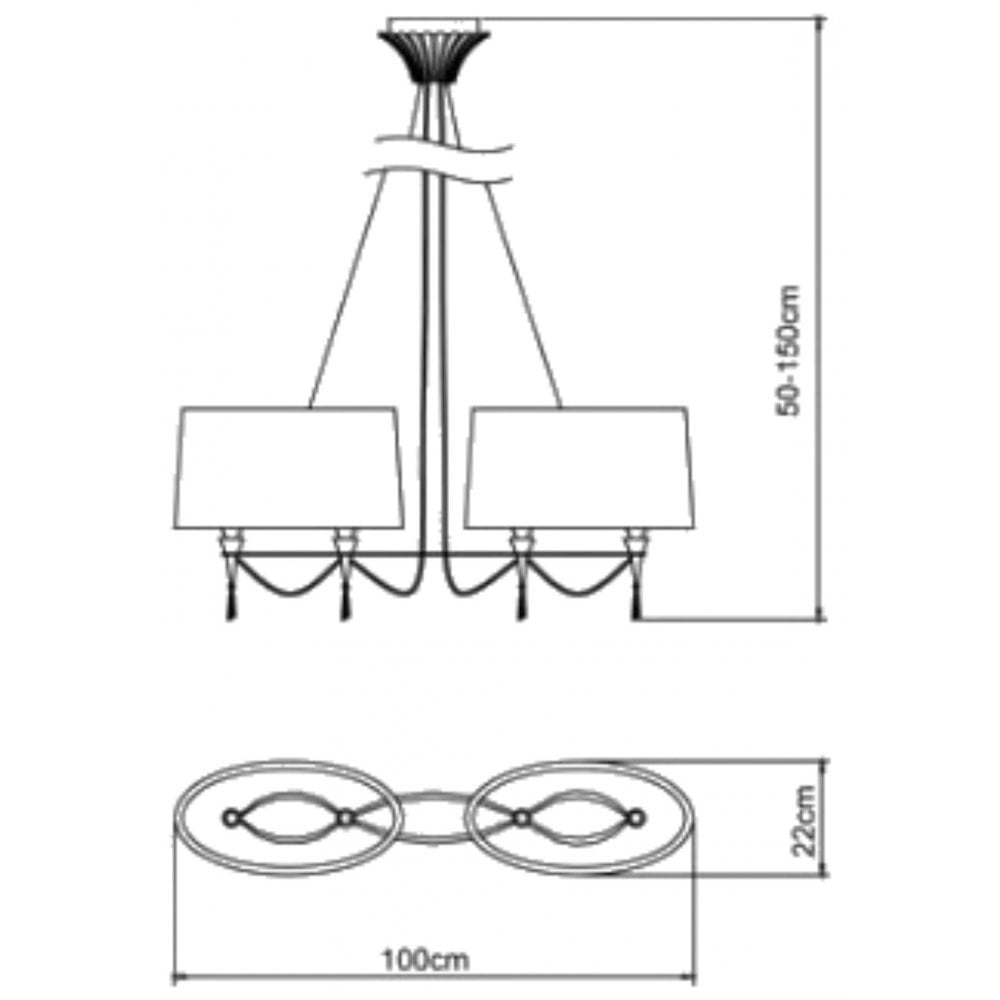 M1311 Lucca Linear Pendant 2 Arm 4 Light E27 Line Polished Chrome White Shades & Clear Crystal