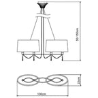 M1311 Lucca Linear Pendant 2 Arm 4 Light E27 Line Polished Chrome White Shades & Clear Crystal