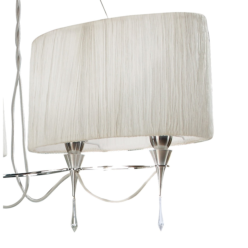 M1311 Lucca Linear Pendant 2 Arm 4 Light E27 Line Polished Chrome White Shades & Clear Crystal