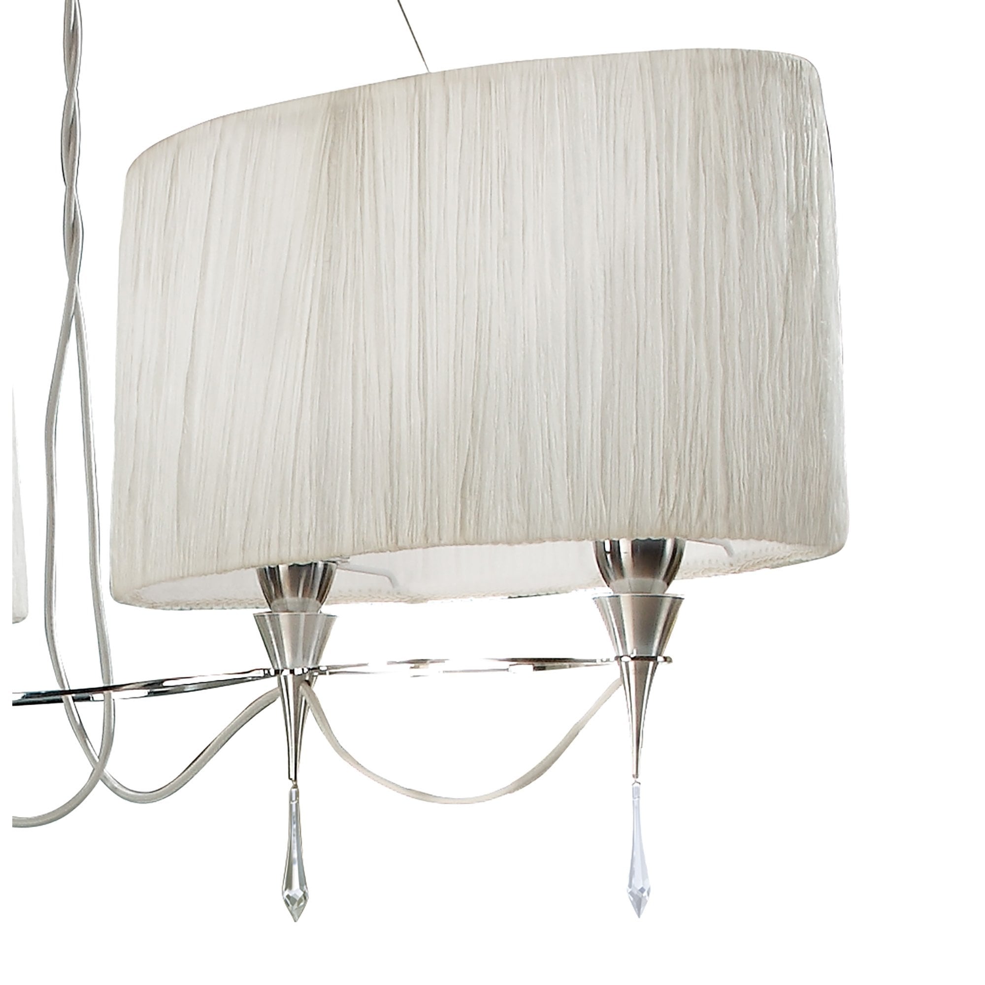 M1311 Lucca Linear Pendant 2 Arm 4 Light E27 Line Polished Chrome White Shades & Clear Crystal