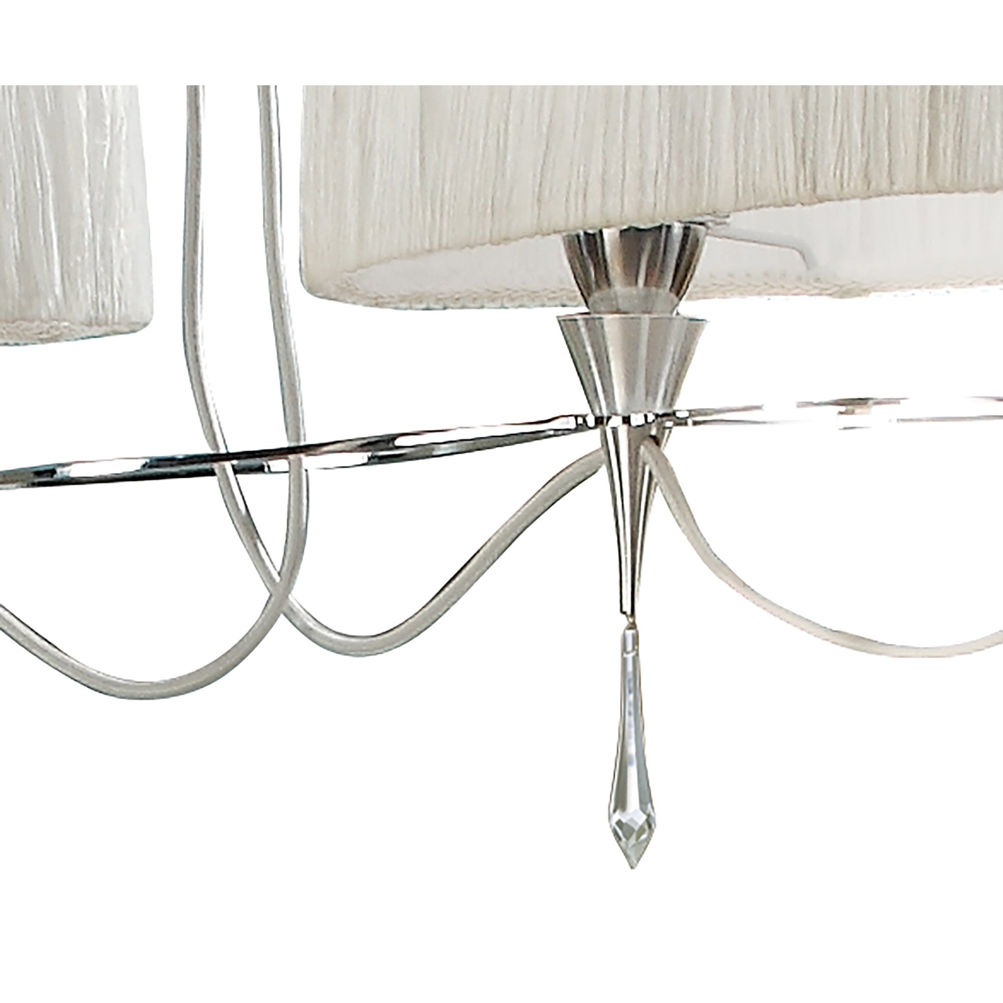 M1311 Lucca Linear Pendant 2 Arm 4 Light E27 Line Polished Chrome White Shades & Clear Crystal