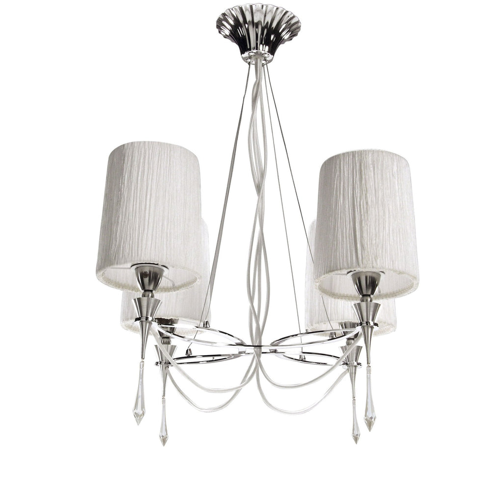 M1312 Lucca Pendant 4 Light E27 Polished Chrome White Shades & Clear Crystal