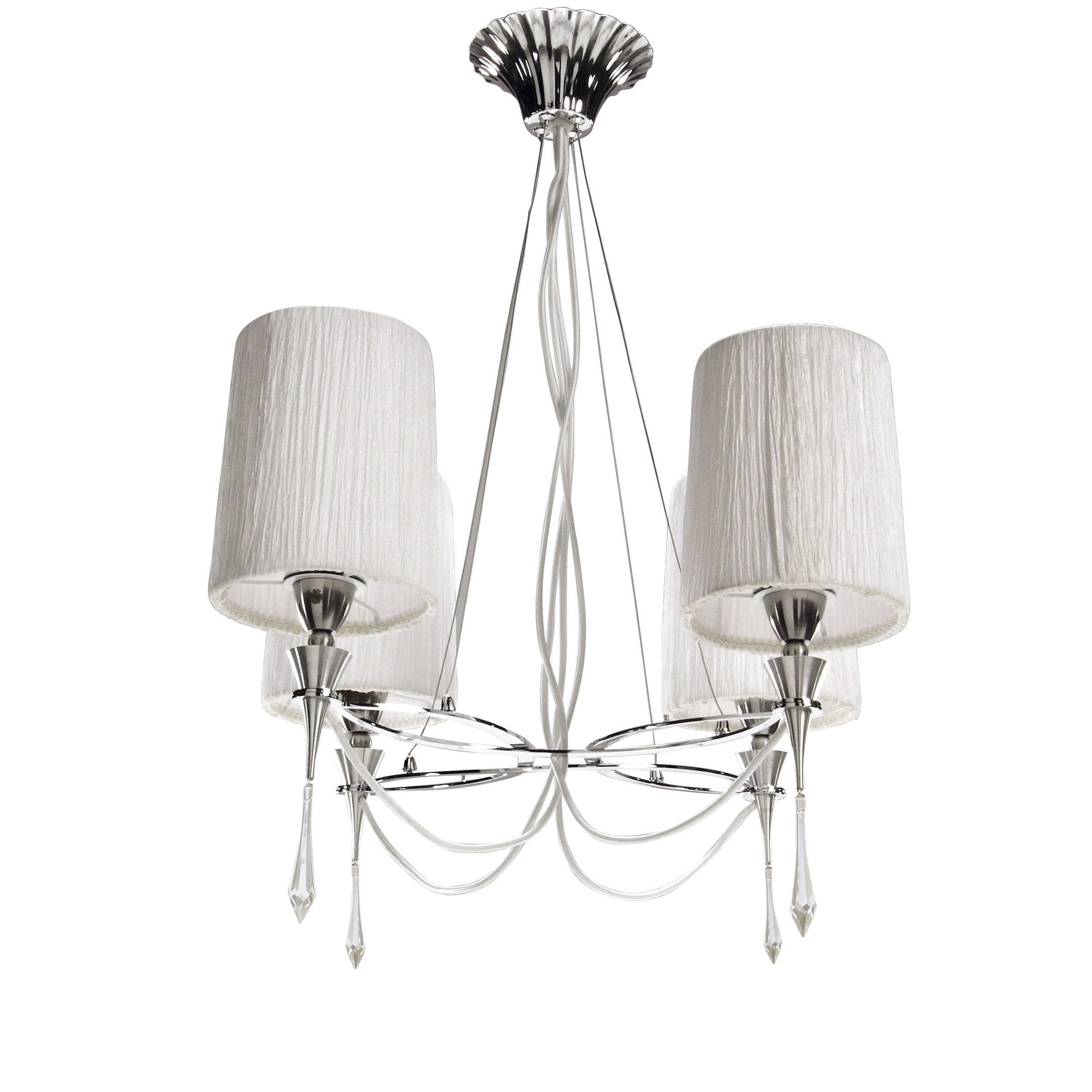 M1312 Lucca Pendant 4 Light E27 Polished Chrome White Shades & Clear Crystal