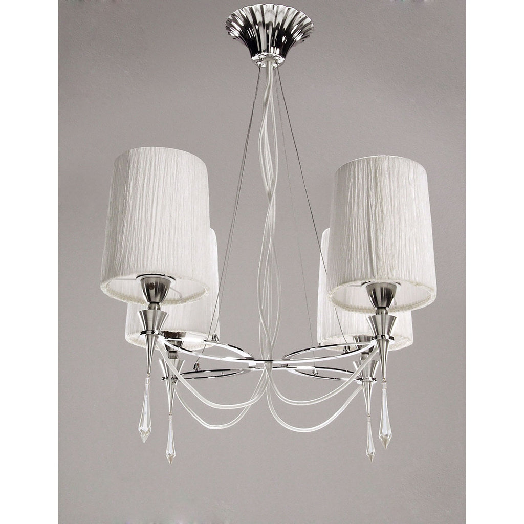 M1312 Lucca Pendant 4 Light E27 Polished Chrome White Shades & Clear Crystal