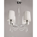 M1312 Lucca Pendant 4 Light E27 Polished Chrome White Shades & Clear Crystal