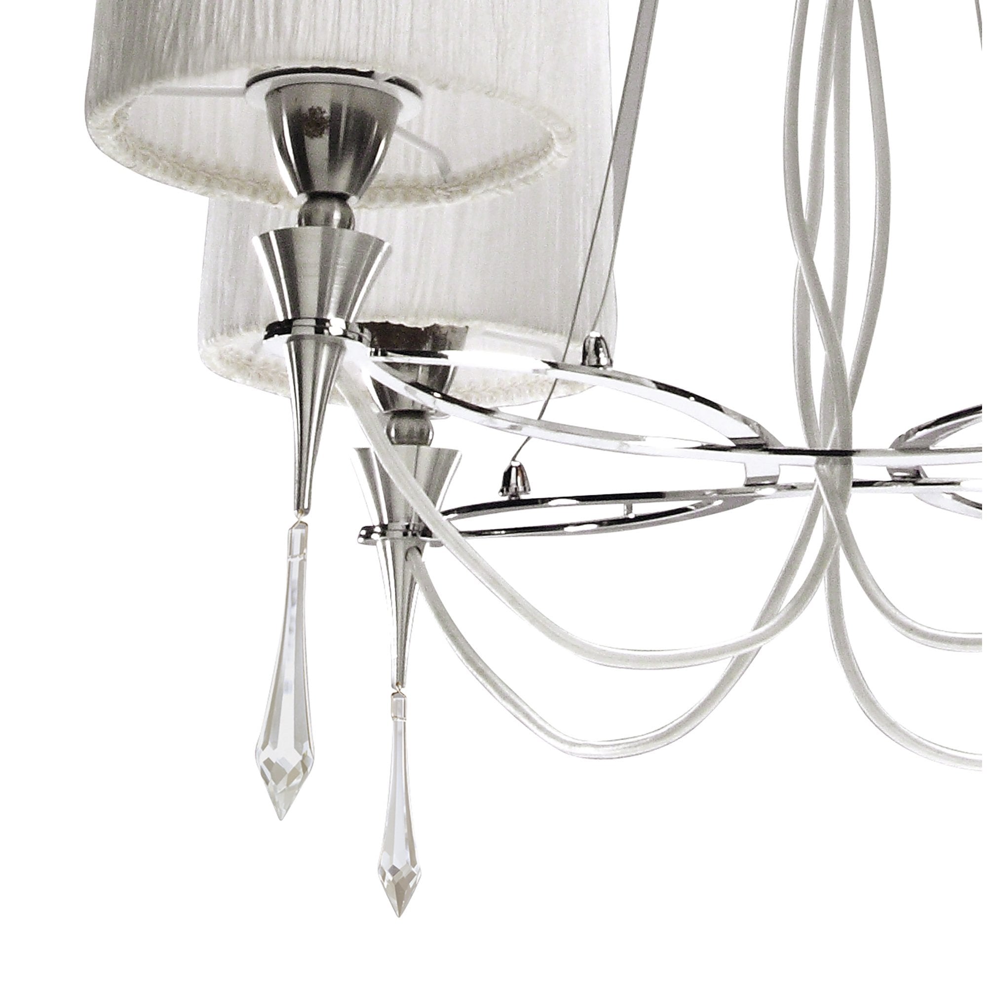 M1312 Lucca Pendant 4 Light E27 Polished Chrome White Shades & Clear Crystal