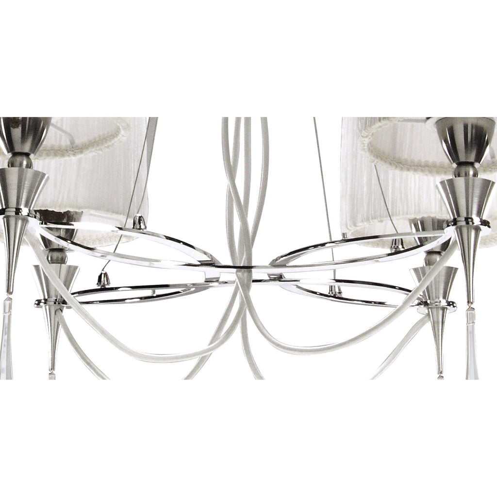 M1312 Lucca Pendant 4 Light E27 Polished Chrome White Shades & Clear Crystal