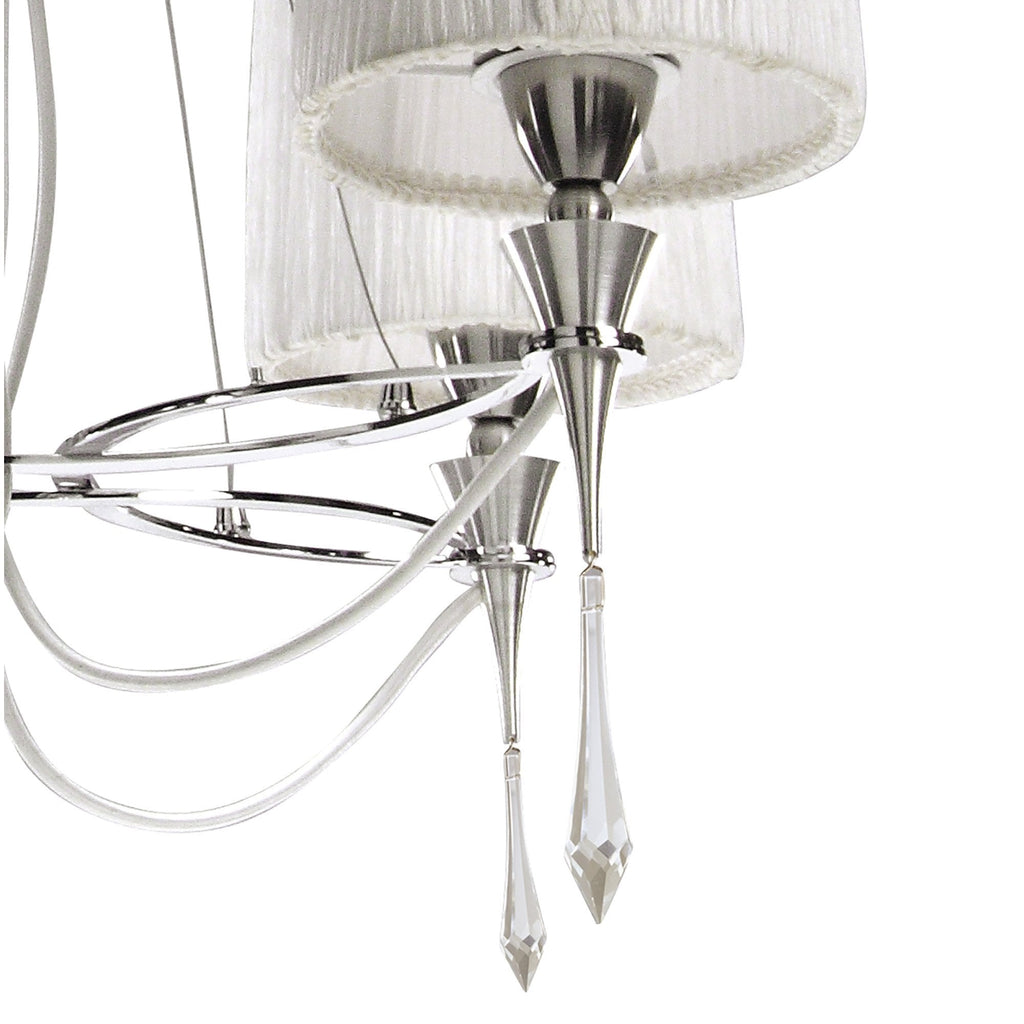 M1312 Lucca Pendant 4 Light E27 Polished Chrome White Shades & Clear Crystal