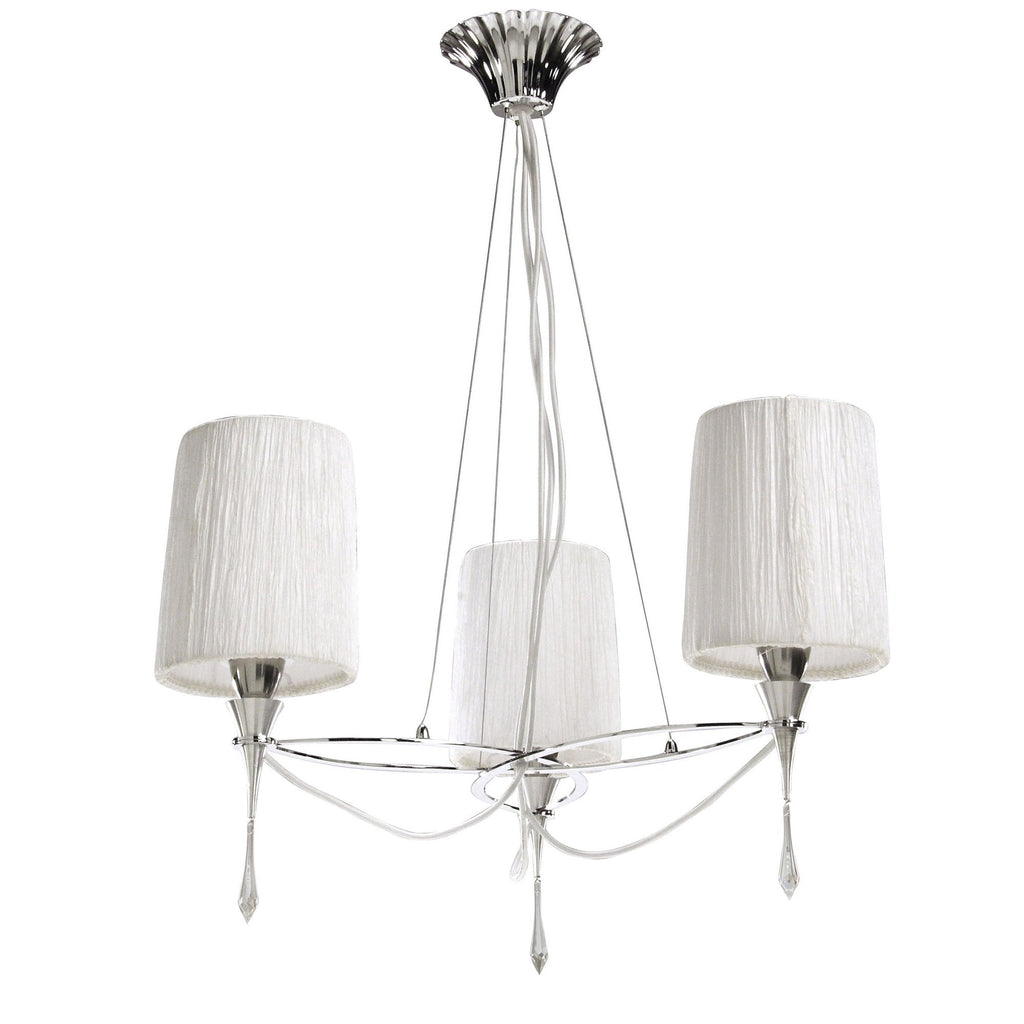 M1313 Lucca Pendant 3 Light E27 Polished Chrome White Shades & Clear Crystal