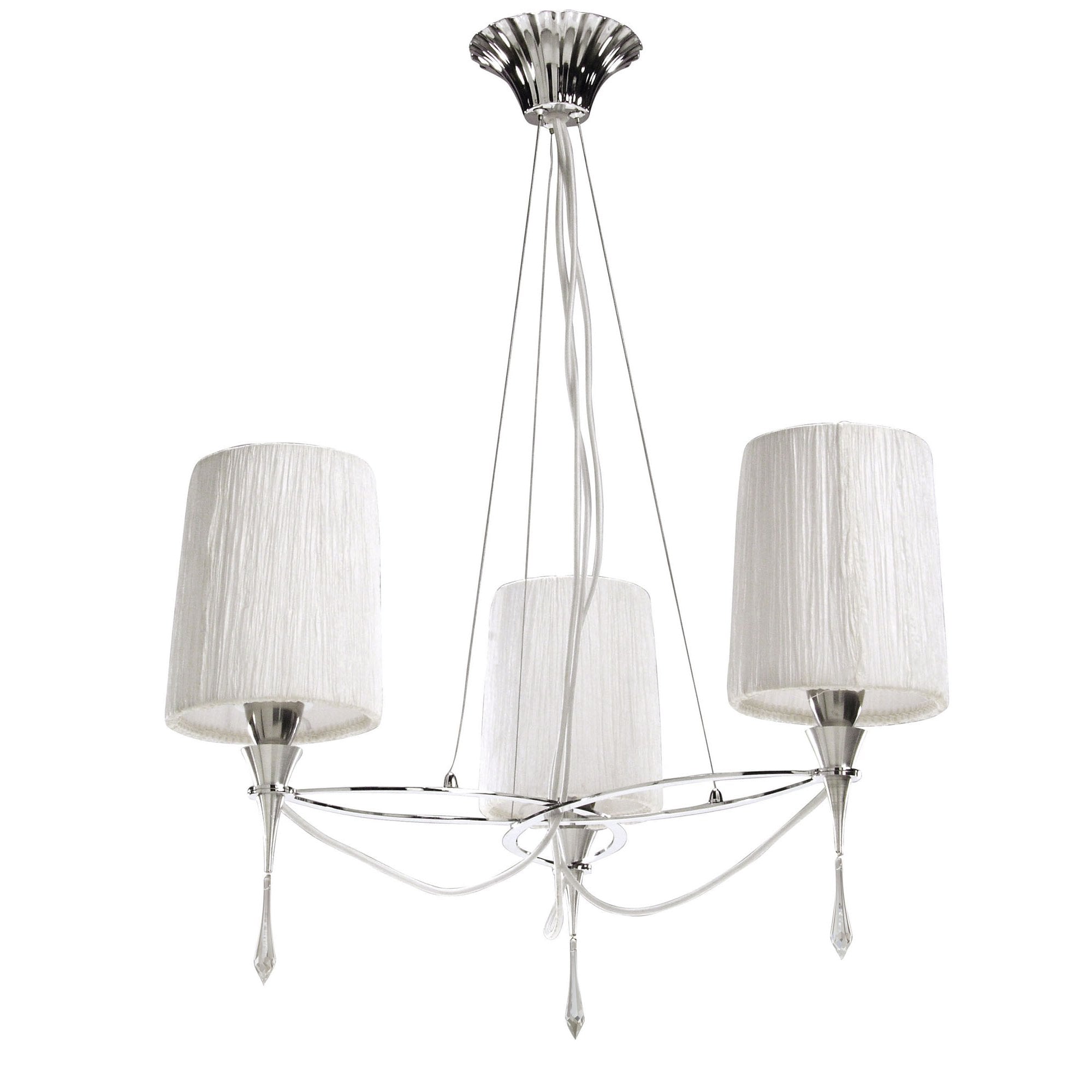 M1313 Lucca Pendant 3 Light E27 Polished Chrome White Shades & Clear Crystal