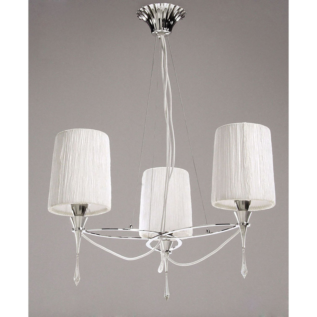 M1313 Lucca Pendant 3 Light E27 Polished Chrome White Shades & Clear Crystal