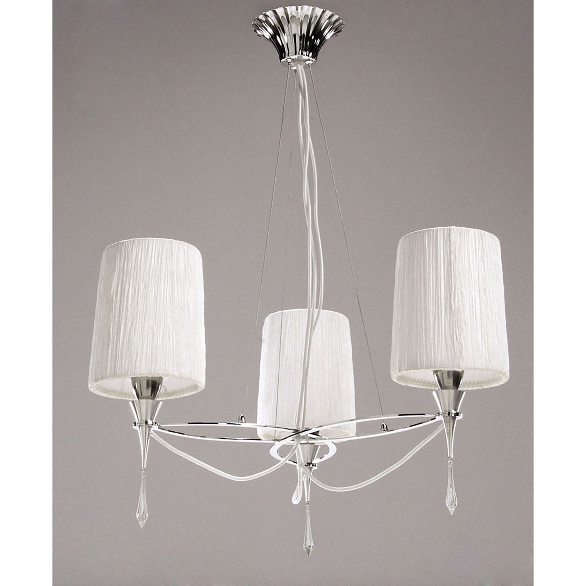 M1313 Lucca Pendant 3 Light E27 Polished Chrome White Shades & Clear Crystal