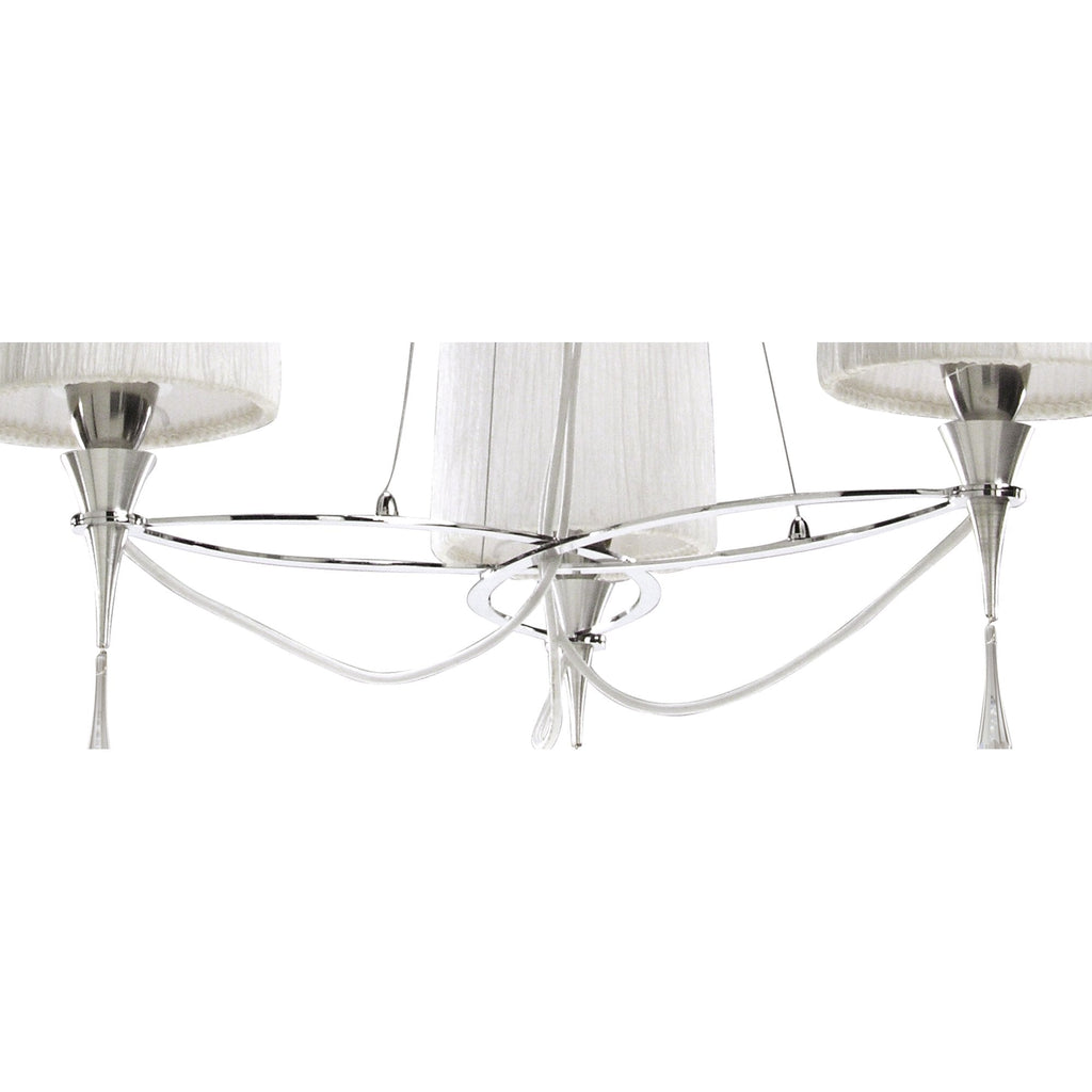 M1313 Lucca Pendant 3 Light E27 Polished Chrome White Shades & Clear Crystal