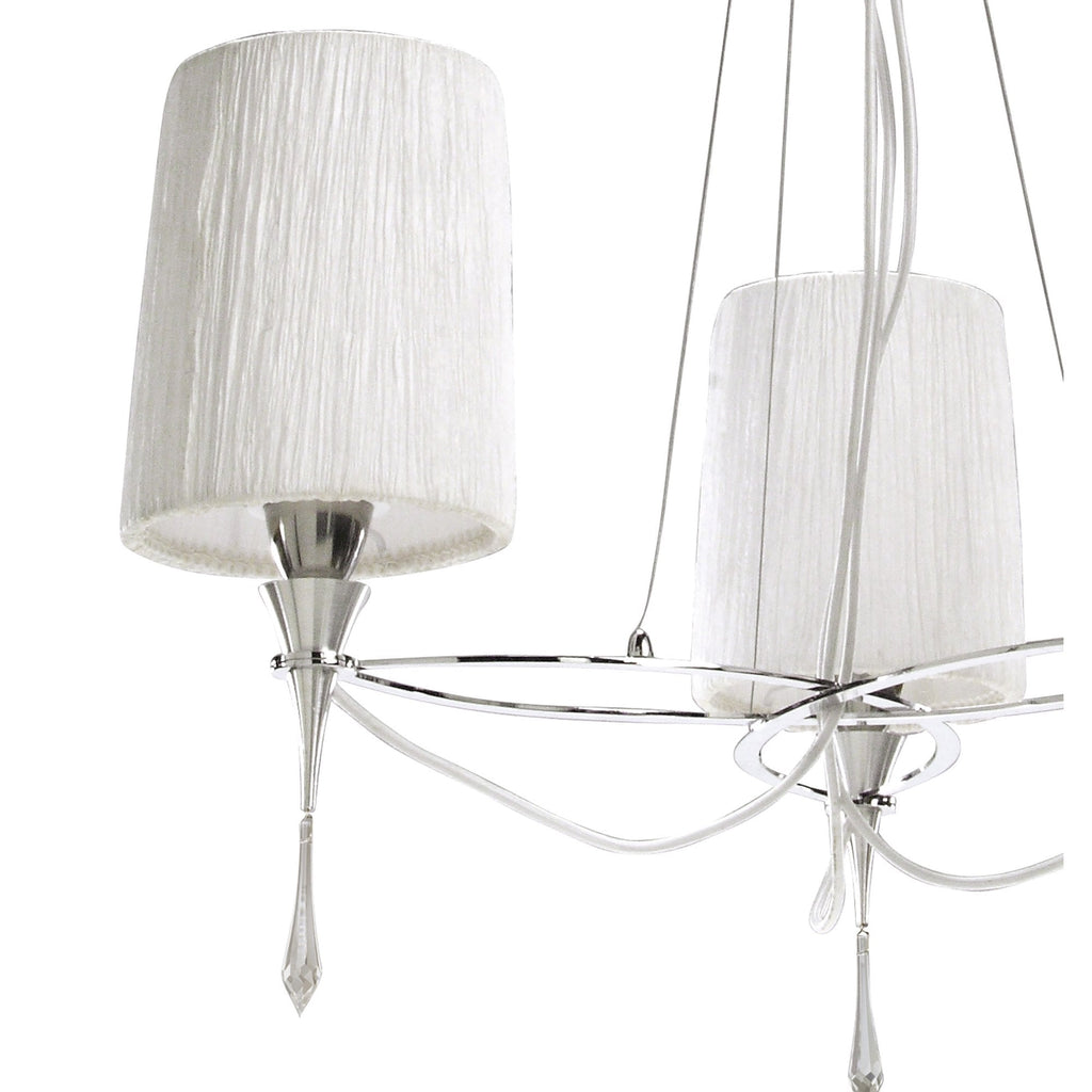 M1313 Lucca Pendant 3 Light E27 Polished Chrome White Shades & Clear Crystal