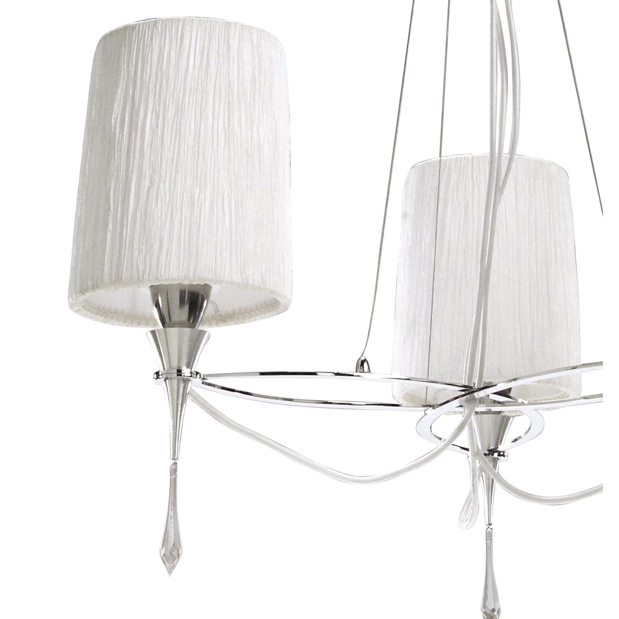 M1313 Lucca Pendant 3 Light E27 Polished Chrome White Shades & Clear Crystal