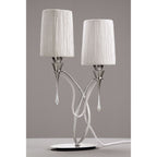 M1314 Lucca Table Lamp 2 Light E27 Polished Chrome White Shades & Clear Crystal