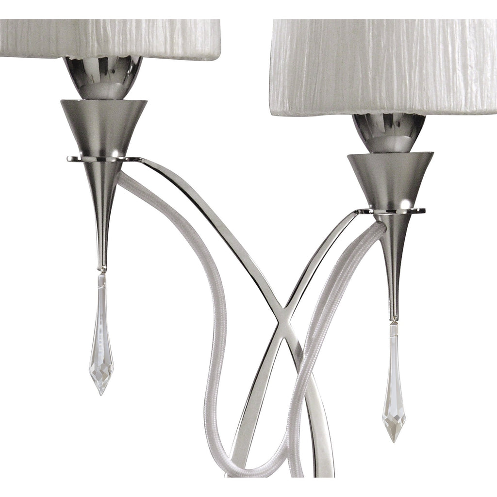 M1314 Lucca Table Lamp 2 Light E27 Polished Chrome White Shades & Clear Crystal