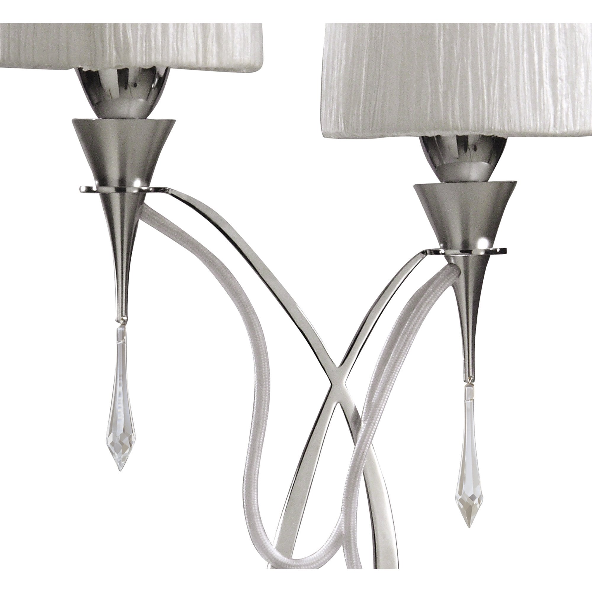 M1314 Lucca Table Lamp 2 Light E27 Polished Chrome White Shades & Clear Crystal