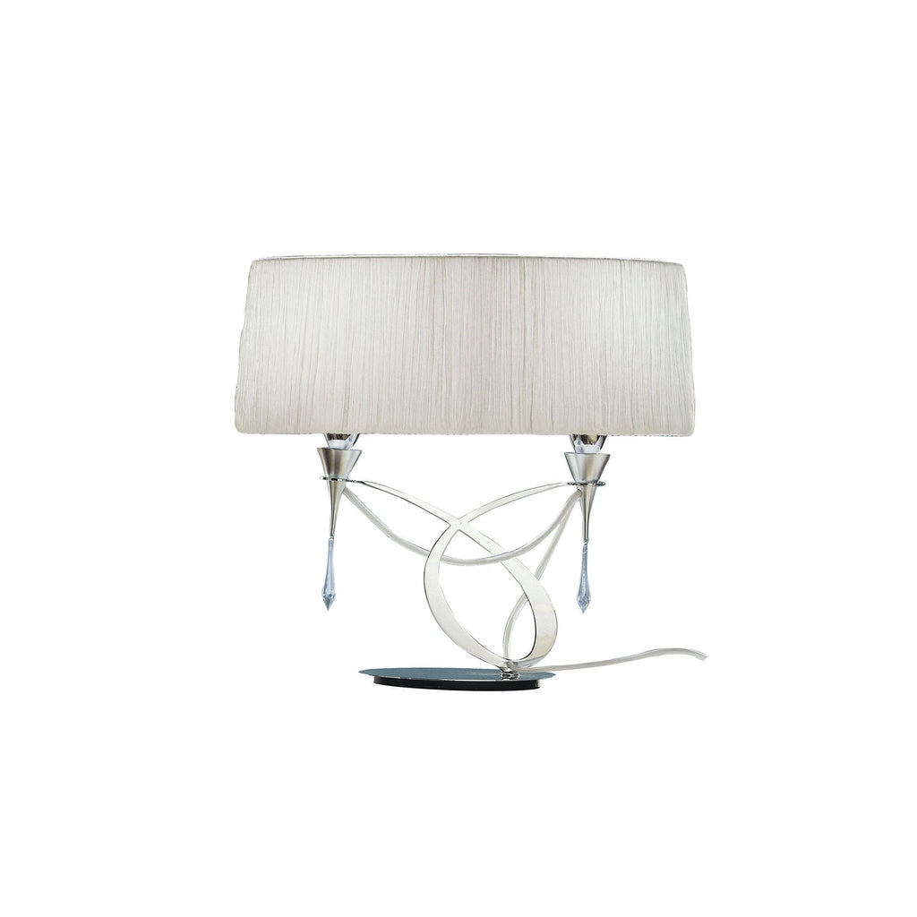 M1316 Lucca Table Lamp 2 Light E27 Small Polished Chrome White Shade & Clear Crystal