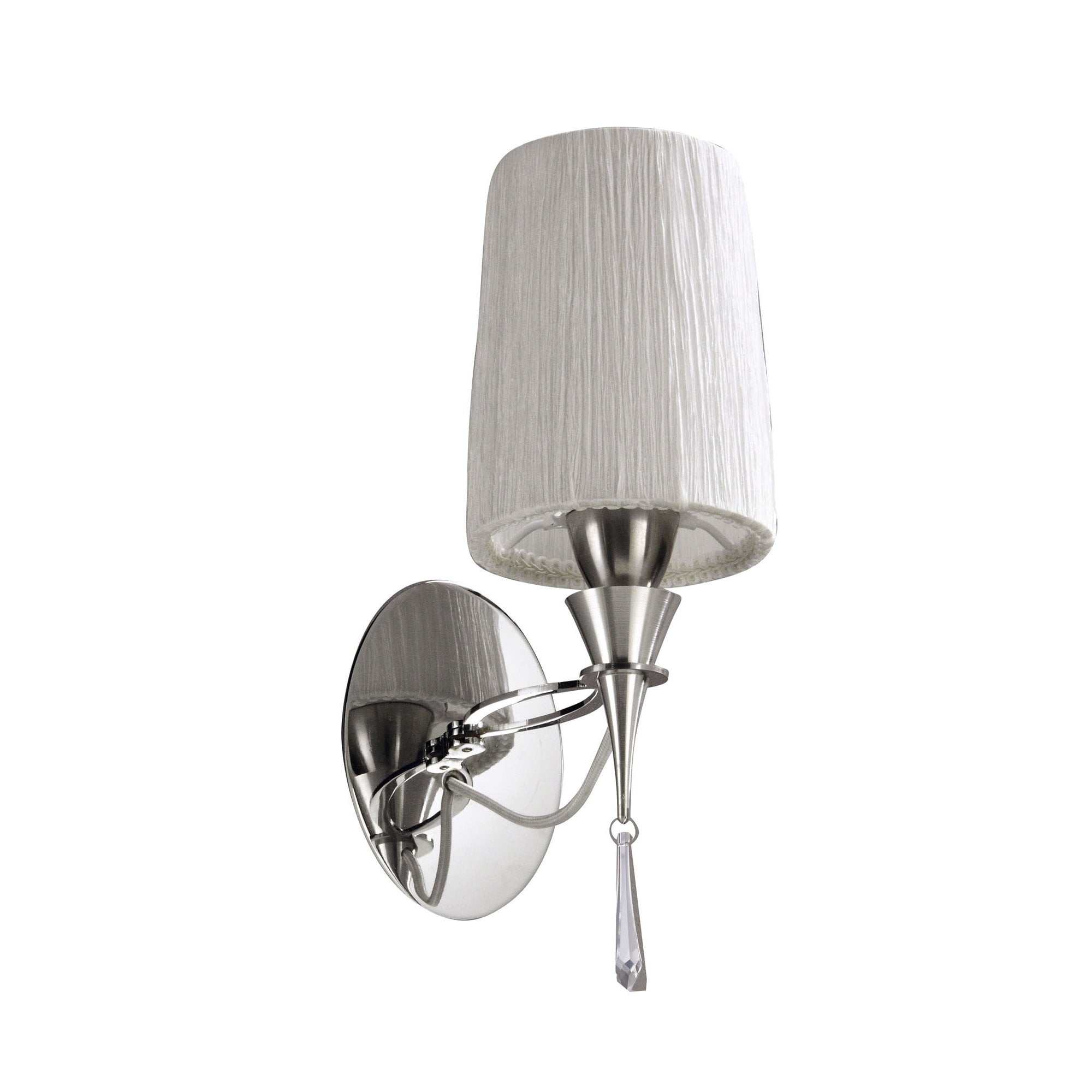 M1317/S Lucca Wall Lamp Switched 1 Light E27 Polished Chrome White Shade & Clear Crystal