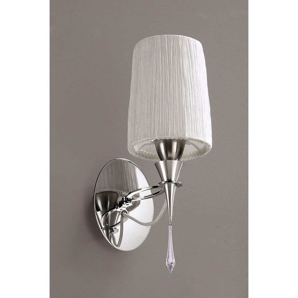 M1317/S Lucca Wall Lamp Switched 1 Light E27 Polished Chrome White Shade & Clear Crystal
