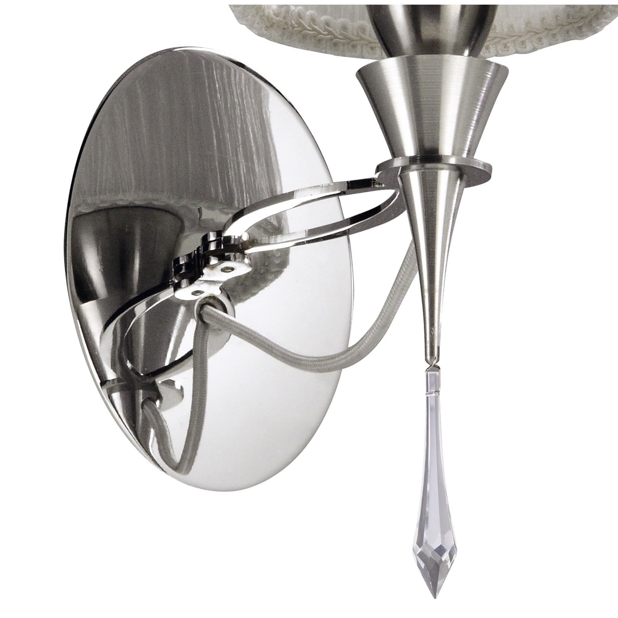 M1317/S Lucca Wall Lamp Switched 1 Light E27 Polished Chrome White Shade & Clear Crystal