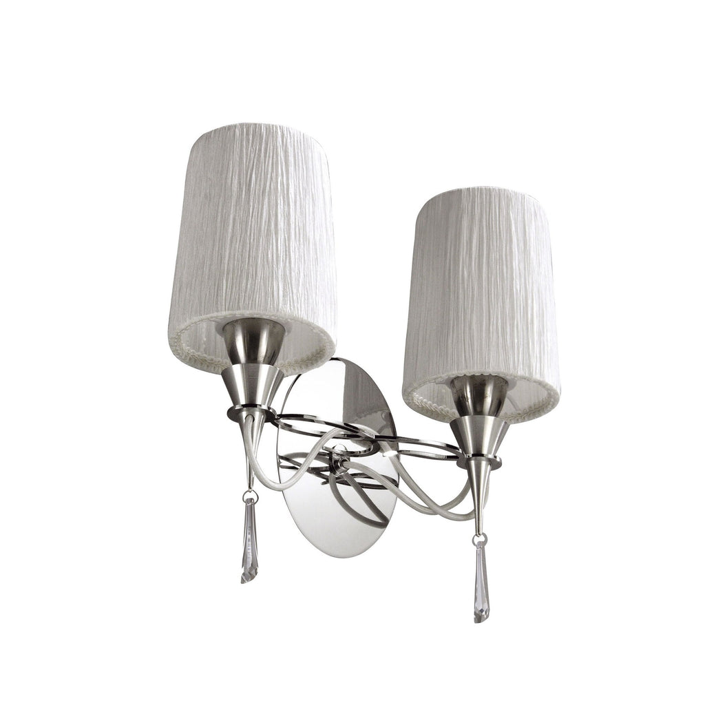 M1318/S Lucca Wall Lamp Switched 2 Light E27 Polished Chrome White Shades & Clear Crystal
