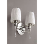 M1318/S Lucca Wall Lamp Switched 2 Light E27 Polished Chrome White Shades & Clear Crystal