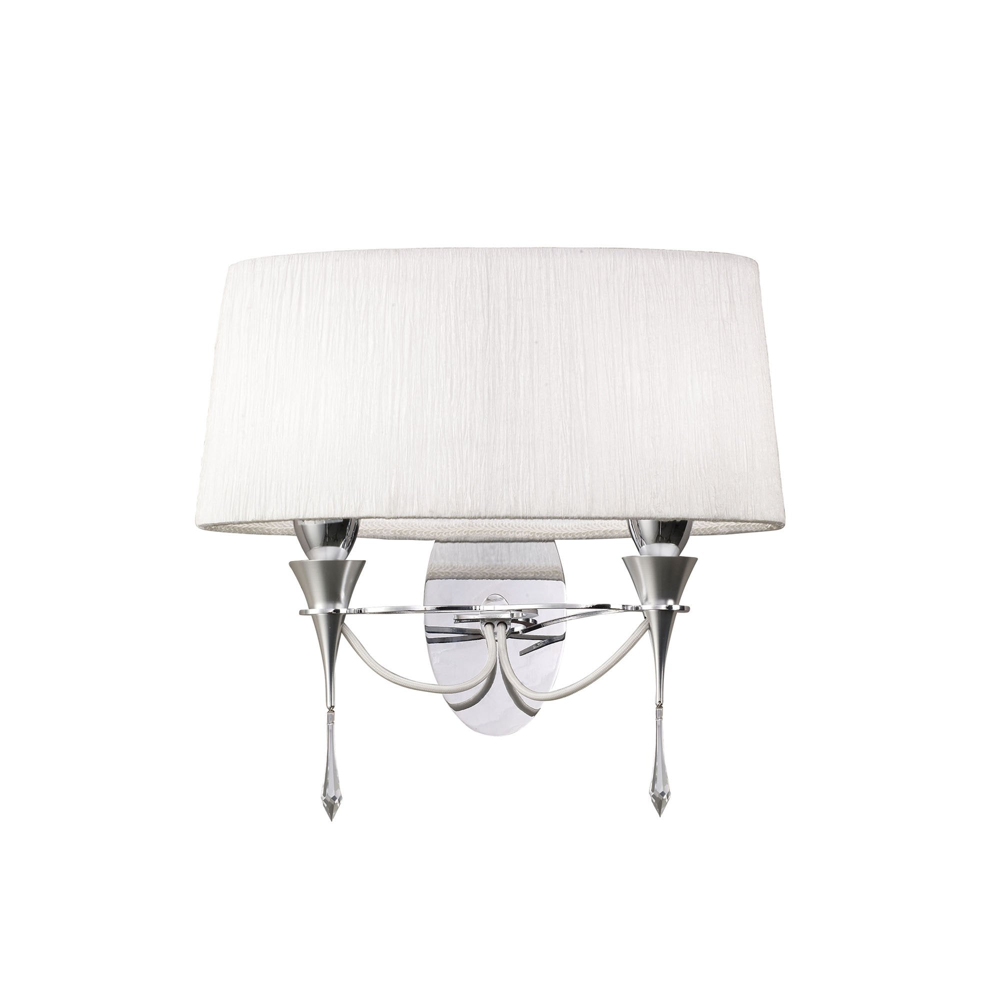 M1340/S Lucca Wall Lamp Switched 2 Light E27 Polished Chrome White Shade & Clear Crystal