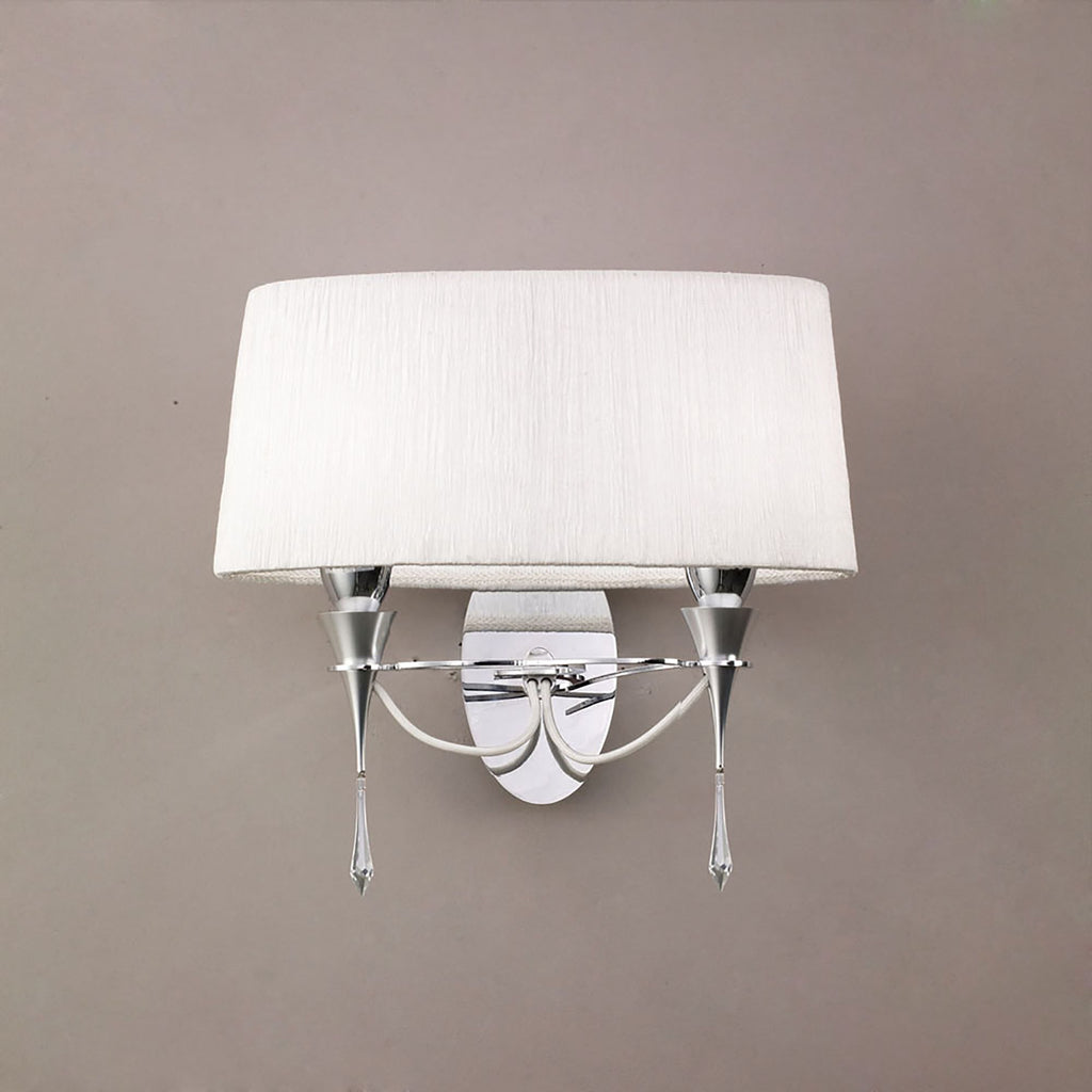 M1340/S Lucca Wall Lamp Switched 2 Light E27 Polished Chrome White Shade & Clear Crystal