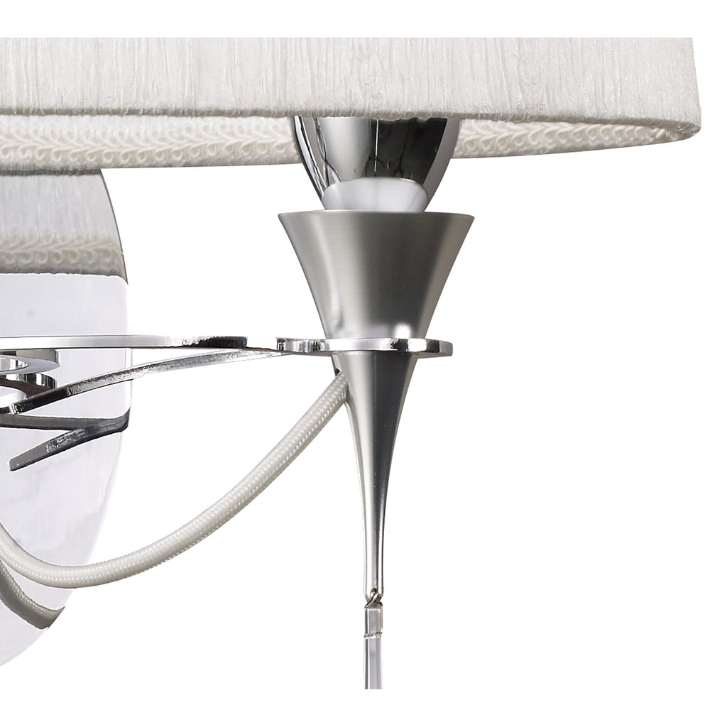 M1340/S Lucca Wall Lamp Switched 2 Light E27 Polished Chrome White Shade & Clear Crystal