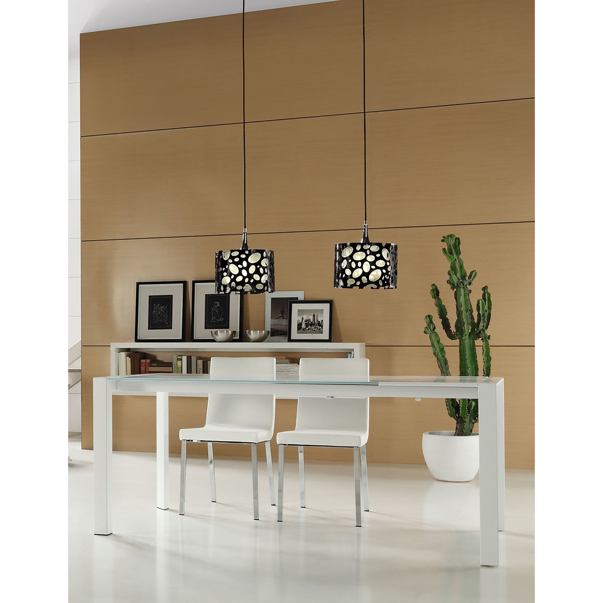M1350 Lupin Linear Pendant 2 Light E27 Line Gloss Black/White Acrylic/Polished Chrome