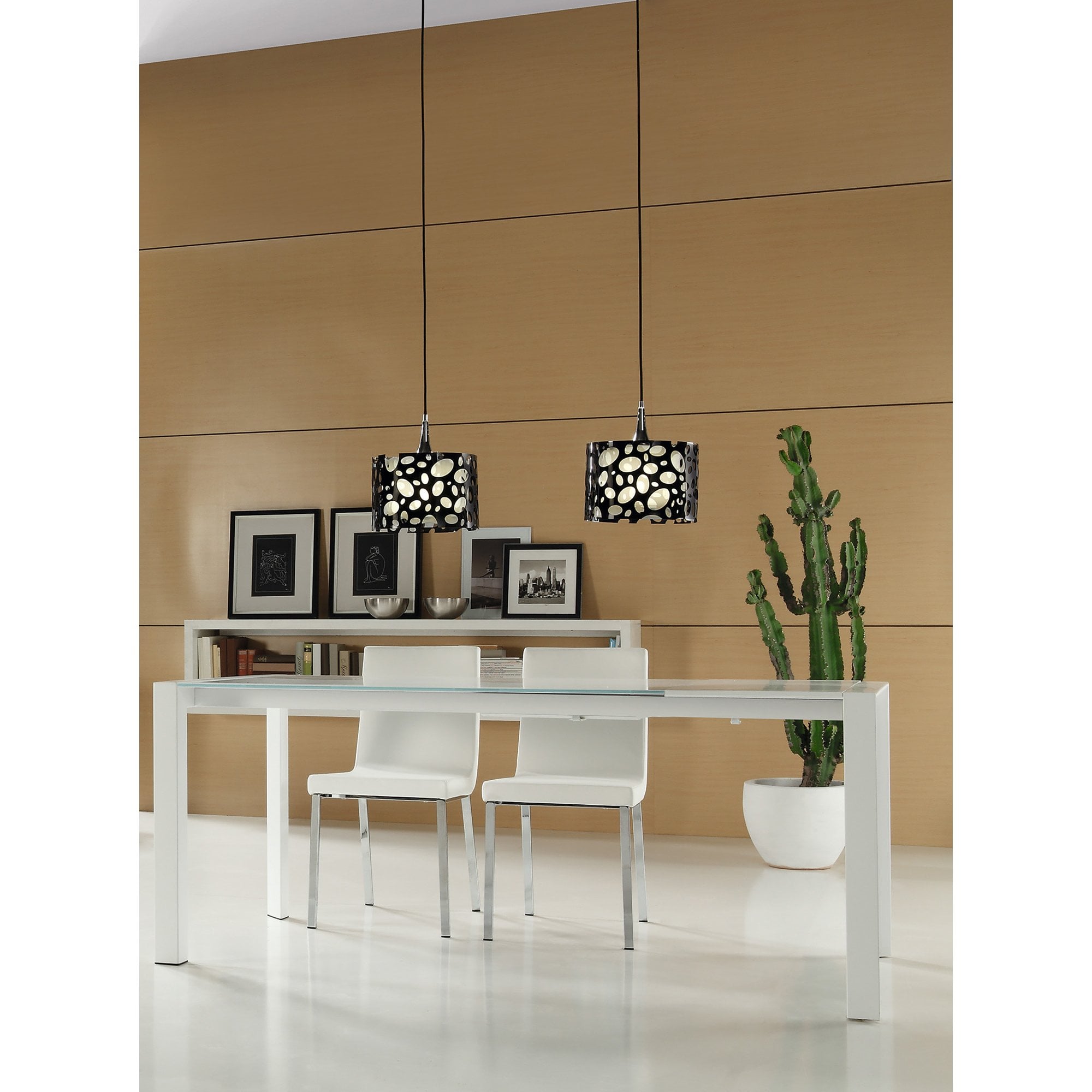 M1358 Lupin Linear Pendant 2 Light E27 Gloss Black White Acrylic Polished Chrome