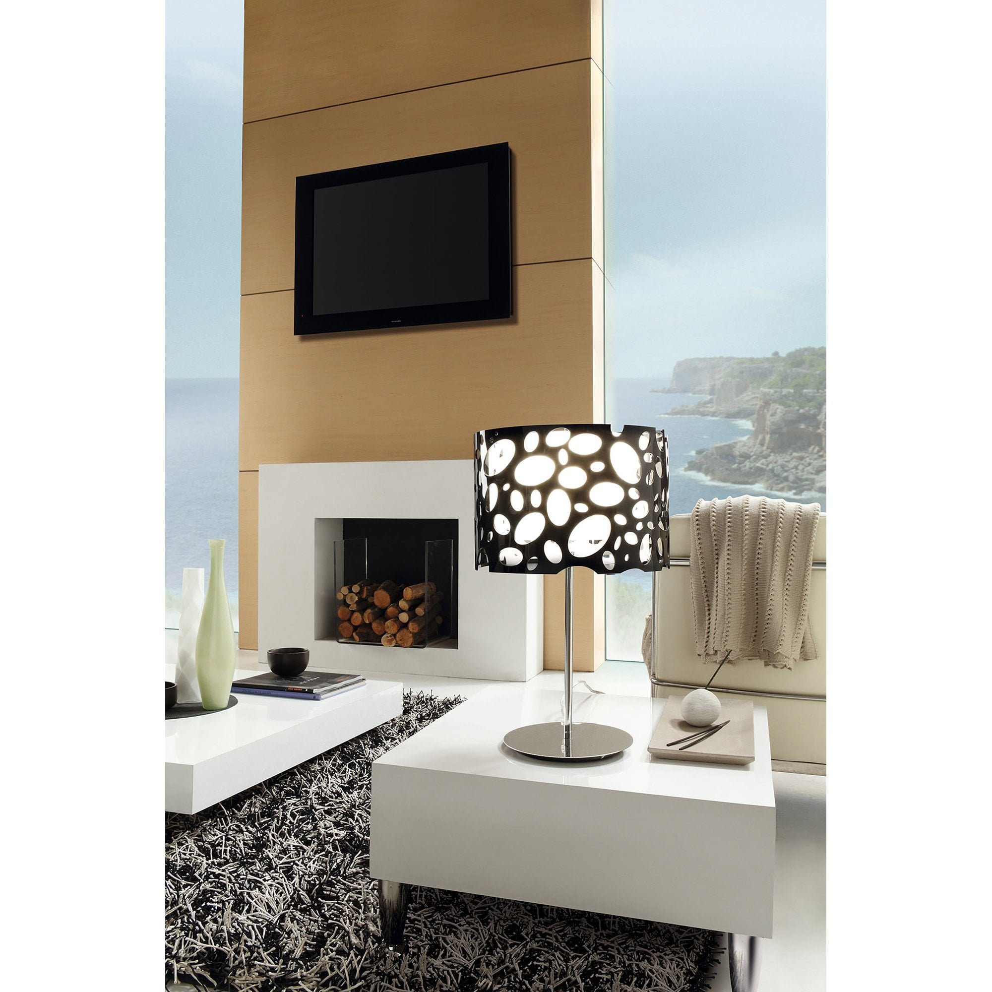 M1358 Lupin Linear Pendant 2 Light E27 Gloss Black White Acrylic Polished Chrome